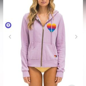 New Aviator Nation rainbow heart stitch hoodie